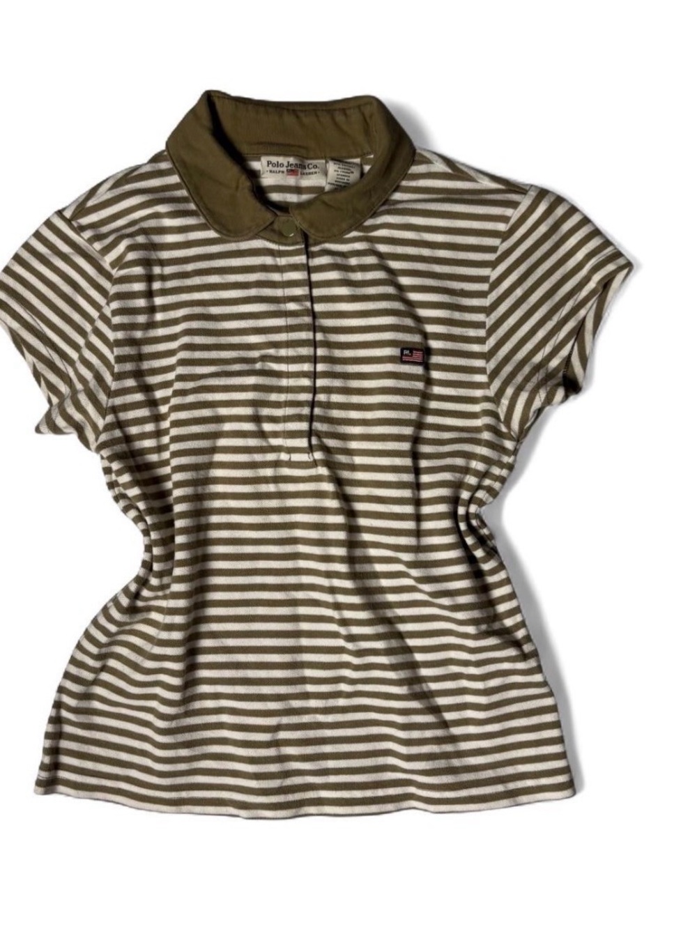 Polo Ralph Lauren Olive & White Striped Polo Top